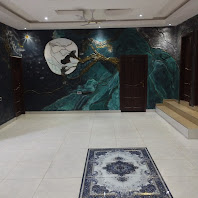 Elegant interior hall with marble feature wall